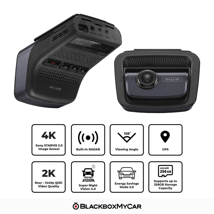 Thinkware U3000 4K UHD Single-Channel Dash Cam - Dash Cams - {{ collection.title }} - 1-Channel, 12V Plug-and-Play, 256GB, 4K UHD @ 30 FPS, ADAS, Adhesive Mount, Cloud, Dash Cams, Desktop Viewer, G-Sensor, GPS, Hardwire Install, Loop Recording, Mobile App, Mobile App Viewer, Night Vision, OBD Plug-and-Play, Parking Mode, Security, South Korea, Super Capacitor, Voice Alerts, Wi-Fi - BlackboxMyCar Canada