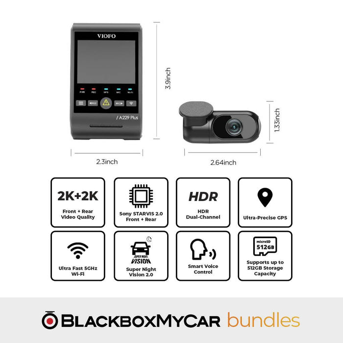 [Signature Bundle] VIOFO A229 Plus-2CH + BlackboxMyCar PowerCell 8 Battery Pack + Bonus 2-Year Warranty - Dash Cam Bundles - {{ collection.title }} - 2-Channel, 2K QHD @ 60 FPS, Dash Cam Bundles, Dash Cams, G-Sensor, HDR, Loop Recording, Night Vision, sale, Super Capacitor, Voice Alerts, Wi-Fi - BlackboxMyCar Canada