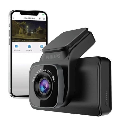 Philips GoSure GS5101 2K QHD Single-Channel Dash Cam - Dash Cams - {{ collection.title }} - 1-Channel, 2K QHD @ 30 FPS, Adhesive Mount, App Compatible, China, Dash Cams, G-Sensor, GPS, Hardwire Install, Loop Recording, Mobile App, Mobile App Viewer, Night Vision, Parking Mode, sale, Security, Super Capacitor, Voice Alerts, Wi-Fi - BlackboxMyCar Canada