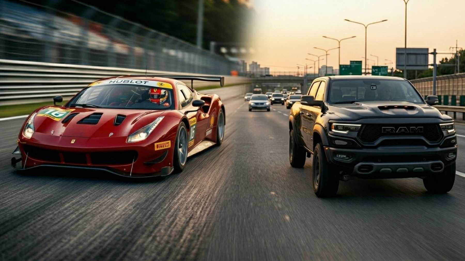 Race car and daily commuter vehicle illustrating shared driving preparation