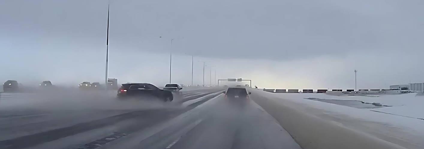 Snowy Spring Dash Cam Footage Shows Sudden Hydroplaning cover image