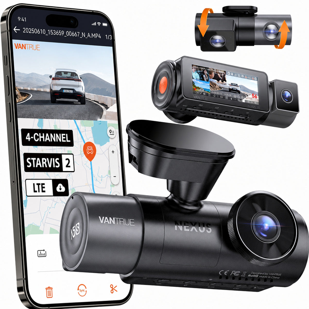 Vantrue Nexus 5S (N5S) 4-Channel 2K QHD Dash Cam with Sony STARVIS 2