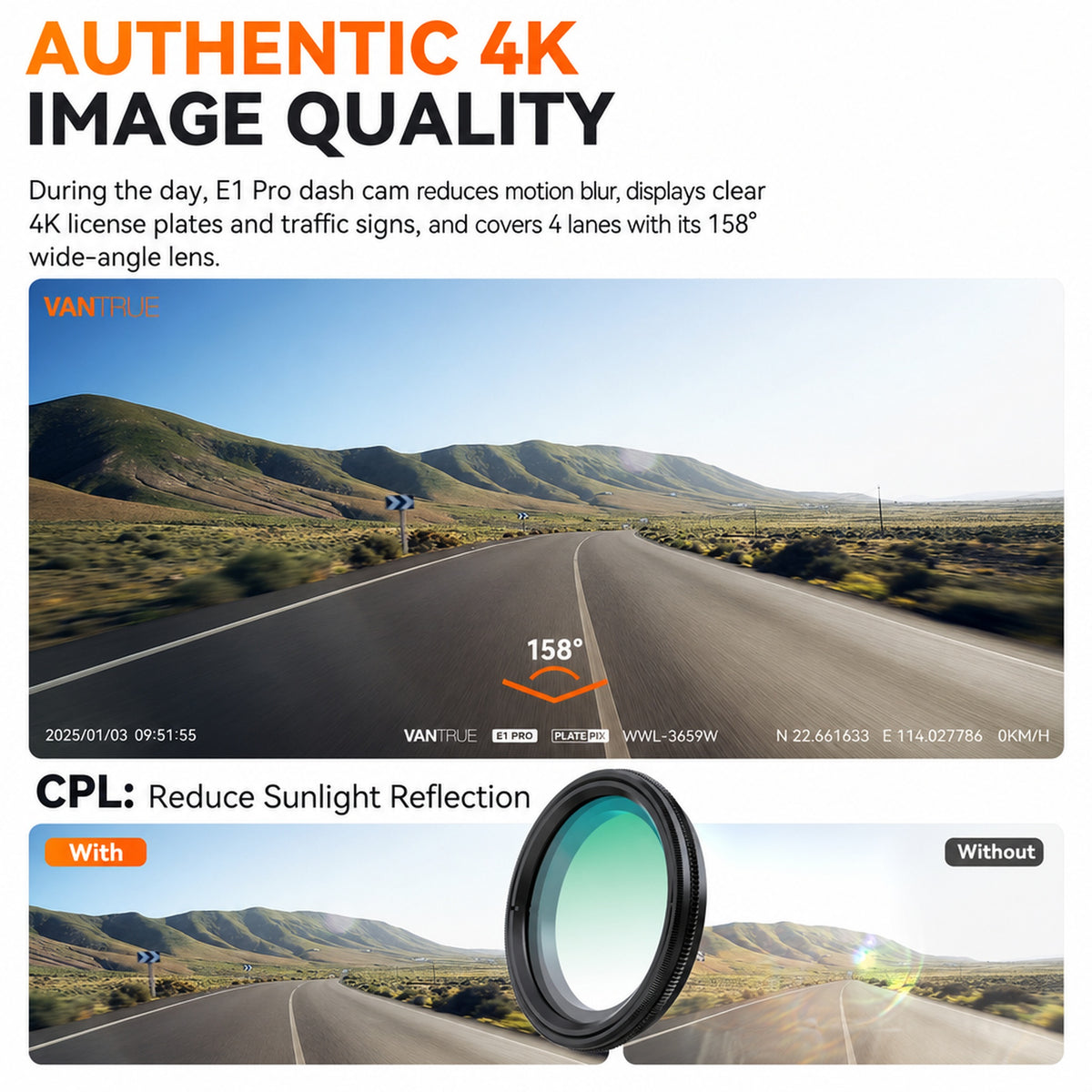 Vantrue E1 Pro 4K Mini Dash Cam with Sony STARVIS 2