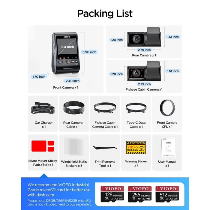 Caméra embarquée VIOFO A329S 4K+2K+2K 3 canaux 60 images par seconde Wi-Fi 6 