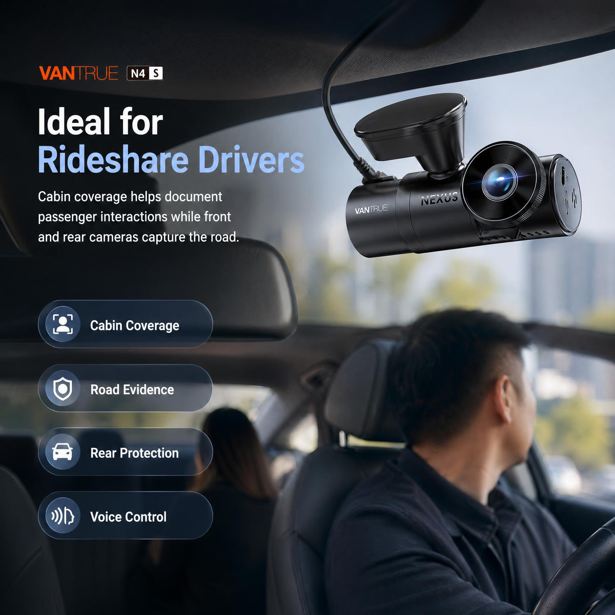 Vantrue Nexus 4S (N4S) 3-Channel 2K QHD Dash Cam with Sony STARVIS 2