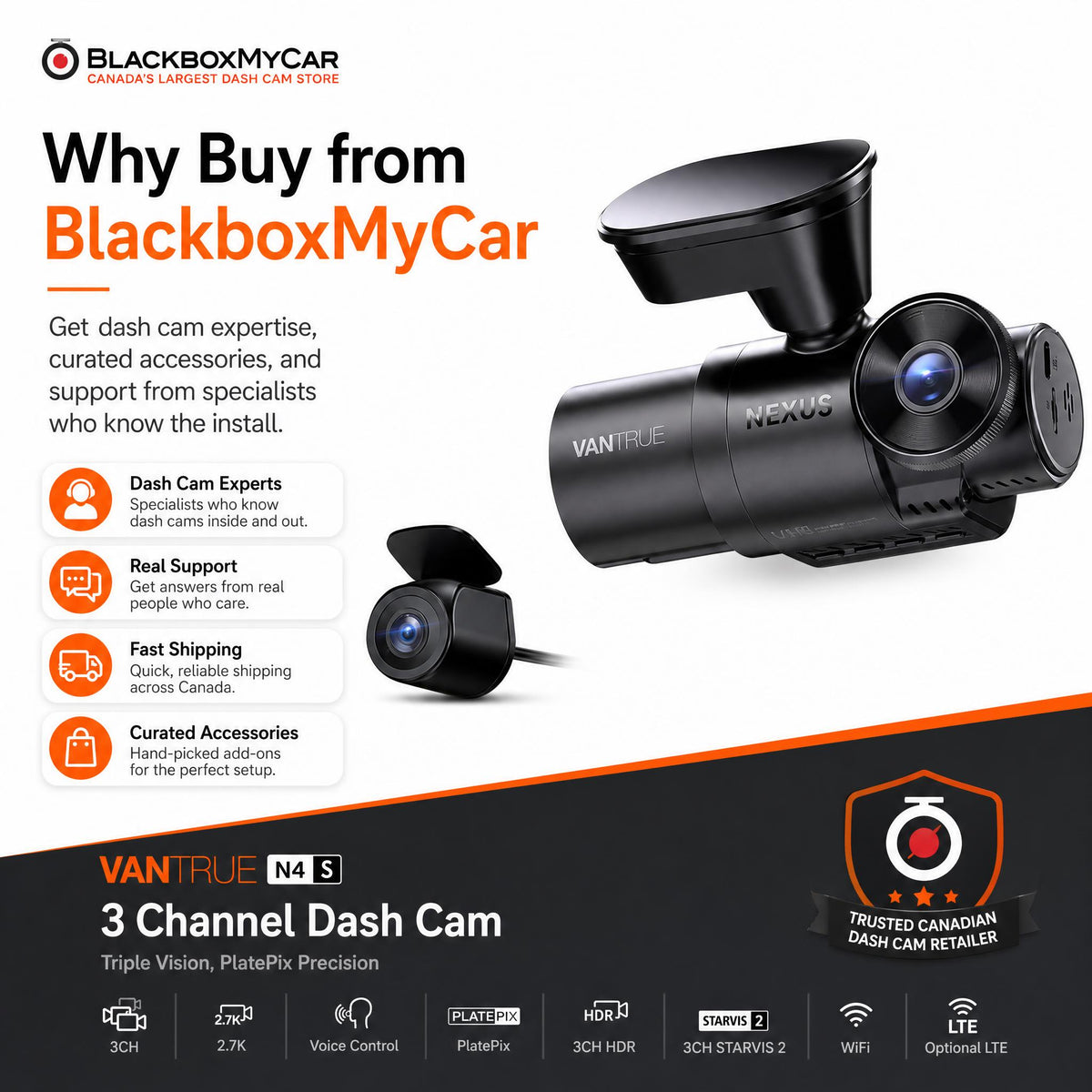 Vantrue Nexus 4S (N4S) 3-Channel 2K QHD Dash Cam with Sony STARVIS 2