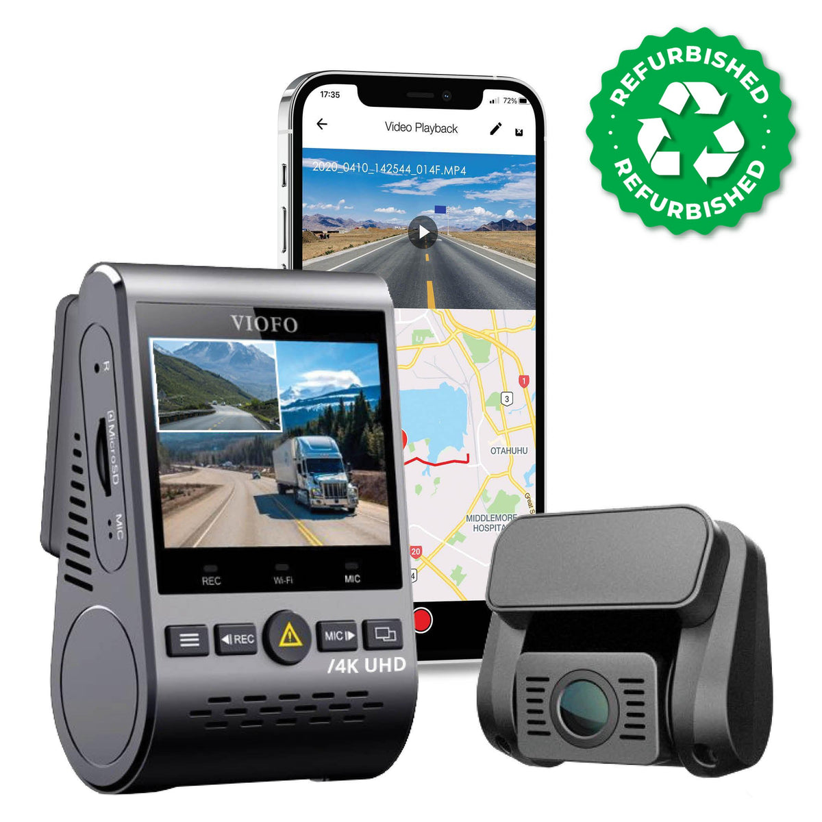 [REFURBISHED] VIOFO A129 Pro Duo 4K 2-Channel Dash Cam with GPS - Dash Cams - {{ collection.title }} - 12V Plug-and-Play, 2-Channel, 256GB, 4K UHD @ 30 FPS, Adhesive Mount, App Compatible, China, Dash Cams, Display Screen, G-Sensor, GPS, Hardwire Install, Loop Recording, Mobile App, Mobile App Viewer, Night Vision, Parking Mode, Rear Camera, sale, Security, Super Capacitor, Wi-Fi - BlackboxMyCar Canada