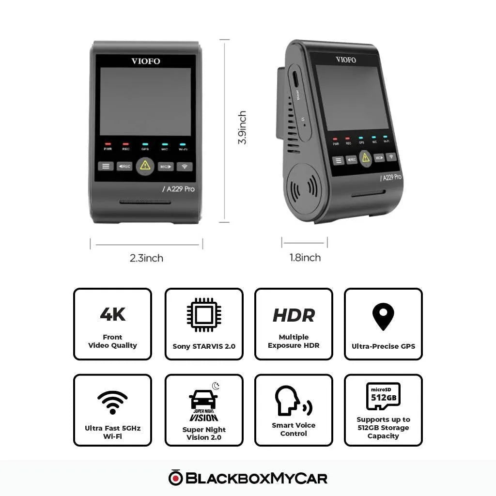 VIOFO A229 Pro 4K UHD 1-Channel Dash Cam - BlackboxMyCar Canada