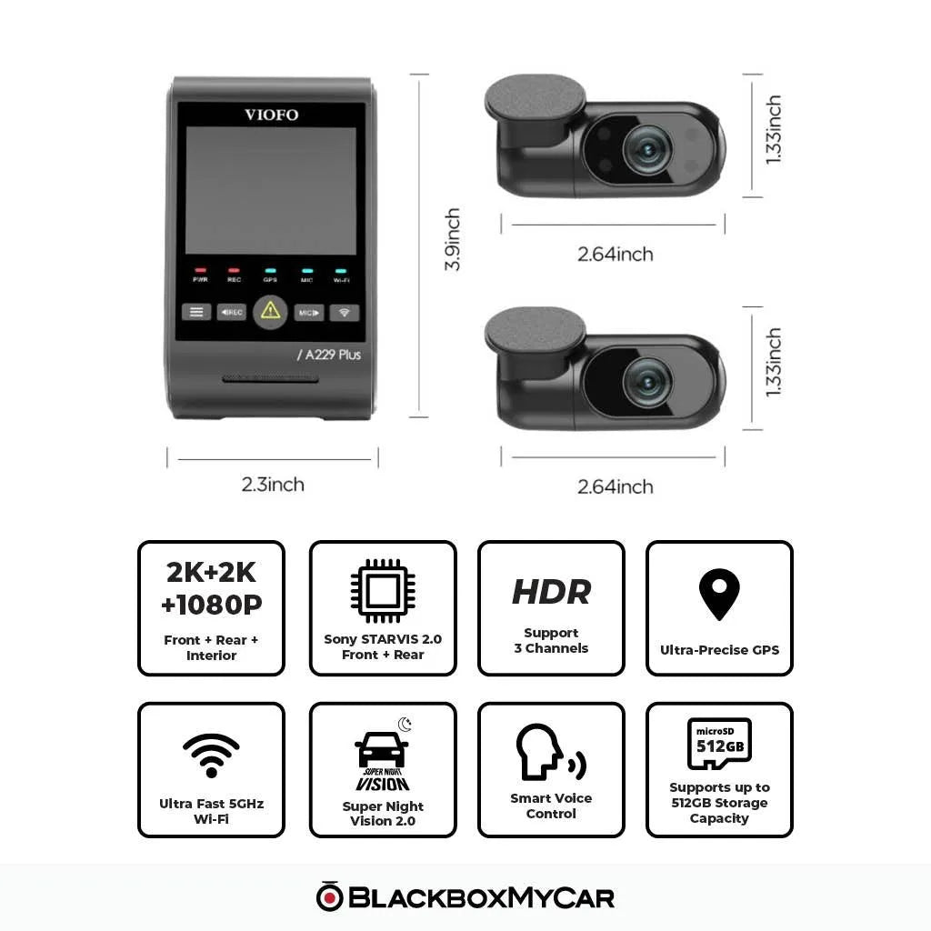 VIOFO A229 Plus 2K QHD 3-Channel Dash Cam - BlackboxMyCar Canada