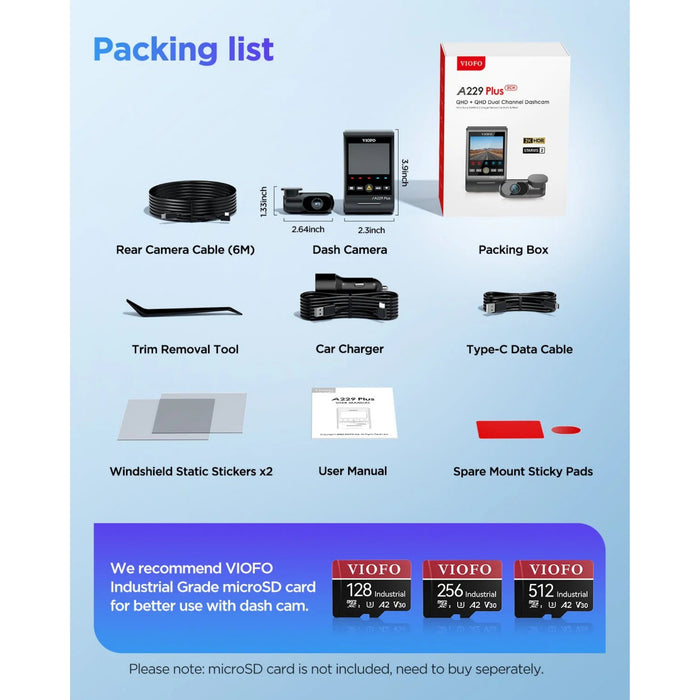 Caméra embarquée VIOFO A229 Plus Duo 2K QHD 2 canaux 