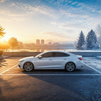 Illustration of parking surveillance beside a city waterfront at sunrise