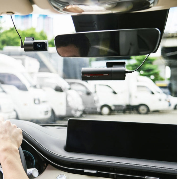 BlackVue front and infrared interior cameras installed near the rear-view mirror