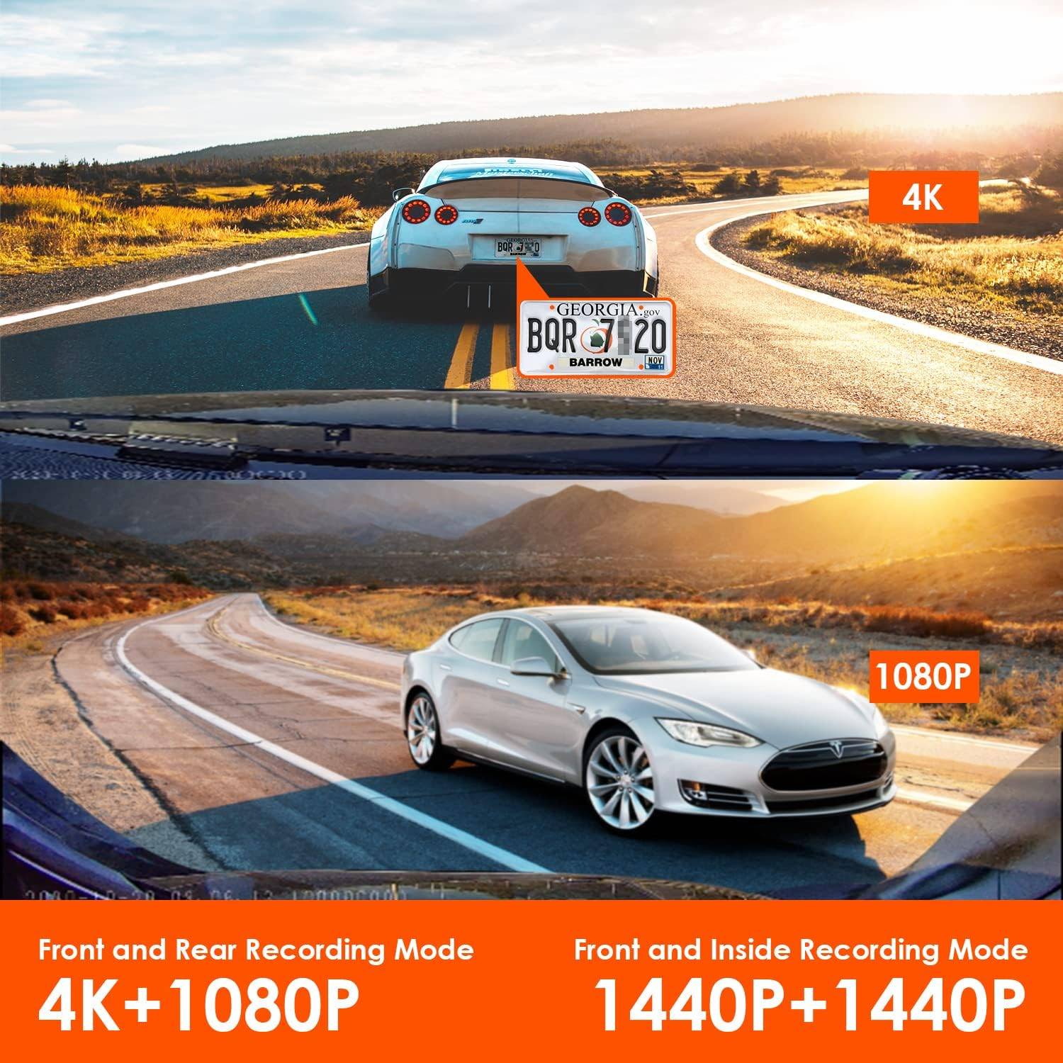 Vantrue N4 Pro front and cabin recording resolutions