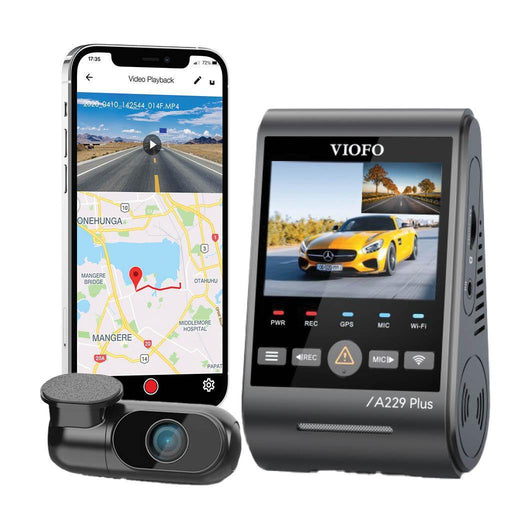 VIOFO A229 Plus Duo 2K QHD 2-Channel Dash Cam - Dash Cams - {{ collection.title }} - 12V Plug-and-Play, 2-Channel, 256GB, 2K QHD @ 60 FPS, Adhesive Mount, App Compatible, China, Dash Cams, Display Screen, G-Sensor, GPS, Hardwire Install, Loop Recording, Mobile App, Mobile App Viewer, Night Vision, Parking Mode, Pre-Order, sale, Security, Super Capacitor, Wi-Fi - BlackboxMyCar Canada