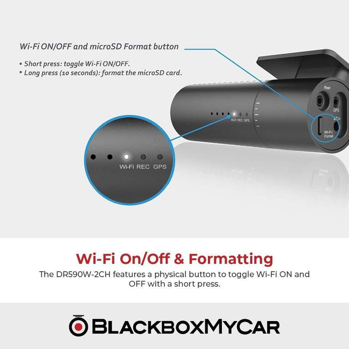 [CLEARANCE] BlackVue DR590W-2CH IR (Infrared) Full HD Dash Cam - Dash Cams - [CLEARANCE] BlackVue DR590W-2CH IR (Infrared) Full HD Dash Cam - 1080p Full HD @ 30 FPS, 16GB, 2-Channel, Adhesive Mount, App Compatible, G-Sensor, Infrared (IR), Mobile App, Mobile App Viewer, Mount, Night Vision, Parking Mode, Security, South Korea, Super Capacitor, Wi-Fi - BlackboxMyCar Canada