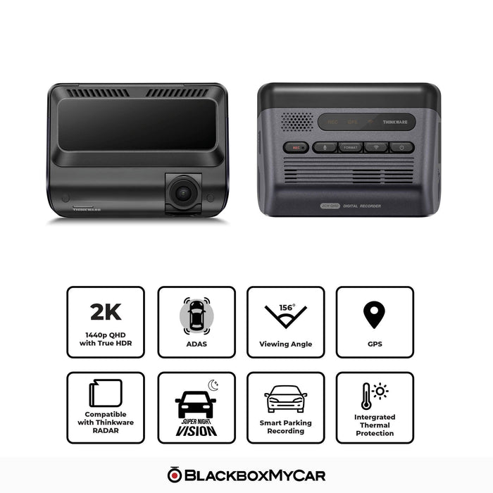 Thinkware Q1000 2K QHD Single-Channel Dash Cam - Dash Cams - {{ collection.title }} - 1-Channel, 128GB, 12V Plug-and-Play, 2K QHD @ 30 FPS, ADAS, Adhesive Mount, App Compatible, Bluetooth, Camera Alerts, Cloud, Dash Cams, Desktop Viewer, G-Sensor, GPS, Hardwire Install, Loop Recording, Mobile App, Mobile App Viewer, Night Vision, OBD Plug-and-Play, Parking Mode, sale, Security, South Korea, Super Capacitor, Voice Alerts, Wi-Fi - BlackboxMyCar Canada