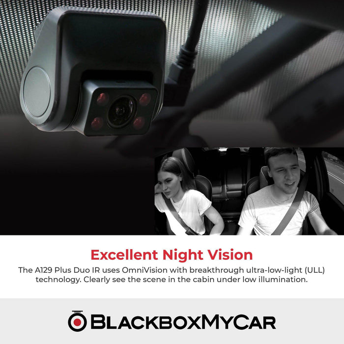 VIOFO A129 Plus Duo IR (Cabin View) Dash Cam - Dash Cams - VIOFO A129 Plus Duo IR (Cabin View) Dash Cam - 1080p Full HD @ 30 FPS, 12V Plug-and-Play, 2-Channel, 256GB, Adhesive Mount, App Compatible, China, Display Screen, G-Sensor, GPS, Hardwire Install, Infrared (IR), Loop Recording, Mobile App, Mobile App Viewer, Night Vision, Parking Mode, Security, Super Capacitor, Wi-Fi - BlackboxMyCar Canada