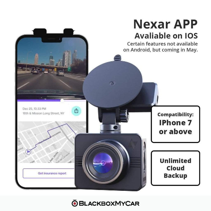 [WAREHOUSE DEAL] Nexar Beam Full HD GPS Dash Cam - Dash Cams - [WAREHOUSE DEAL] Nexar Beam Full HD GPS Dash Cam - 12V Plug-and-Play, App Compatible, Cloud, G-Sensor, GPS, Loop Recording, Mobile App Viewer, Night Vision, Parking Mode, Suction Mount, Wi-Fi - BlackboxMyCar Canada
